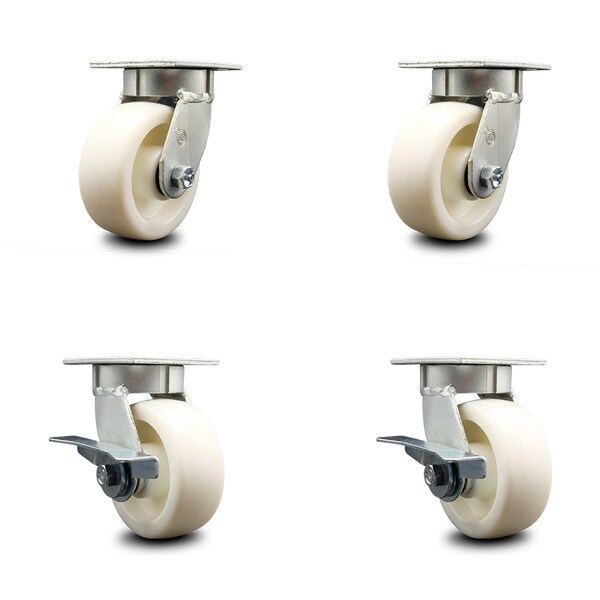 5 Inch Kingpinless Nylon Wheel Swivel Caster Set with 2 Brakes
